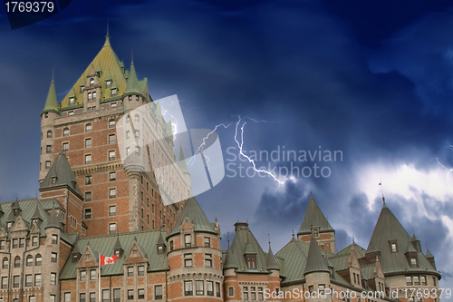 Image of View of old Quebec and the Chateau Frontenac with Dramatic Sky, 