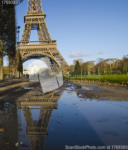 Image of View of Famous Eiffel Tower from Champs de Mars