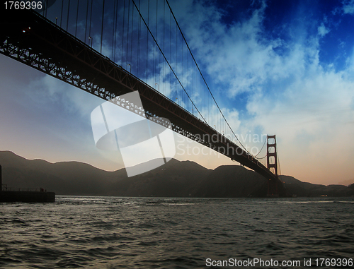 Image of San Francisco Golden Gate Bridge Silhouette at Sunset