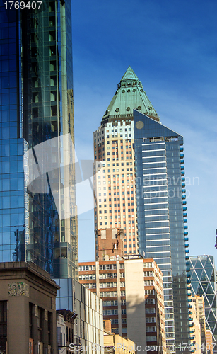 Image of Urban skyscrapers, New York City skyline. Manhattan