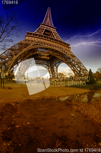 Image of Storm and Lightnings above Eiffel Tower