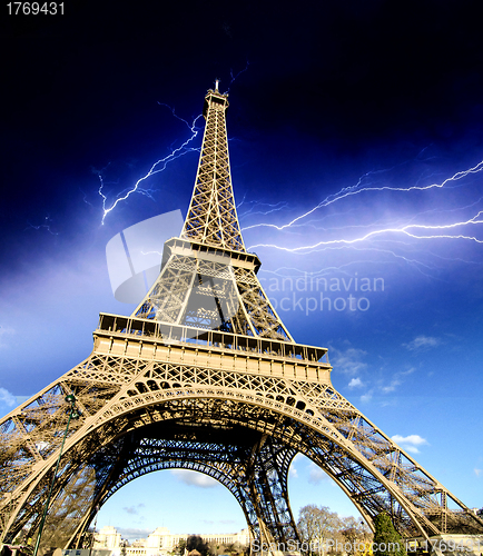 Image of Storm and Lightnings above Eiffel Tower