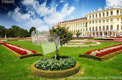 Image of Park Garden and Flowers with Ancient Building