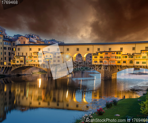 Image of Sunset colors in Florence, Ponte Vecchio, Italy