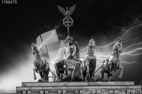 Image of Stormy sky above Quadriga Monument in Brandenburg Gate