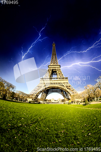 Image of Storm and Lightnings above Eiffel Tower