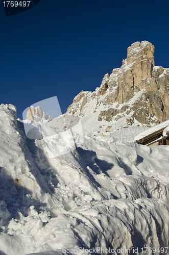 Image of Snowy Landscape of Dolomites Mountains during Winter