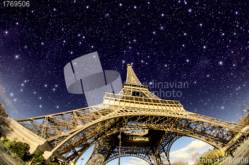 Image of Stars and Night Sky above Eiffel Tower in Paris