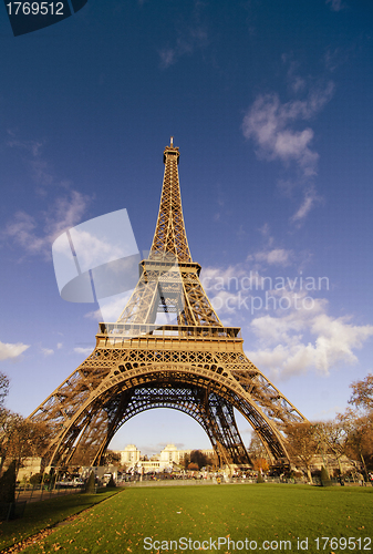 Image of Front view of Eiffel Tower from Champ de Mars