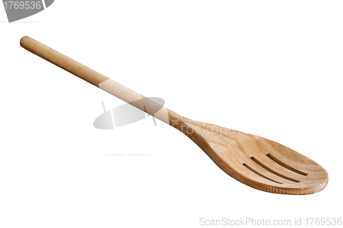 Image of Slotted wooden spoon on white