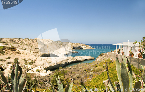 Image of  limestone beach  white house architecture Mediterranean Sea Mil