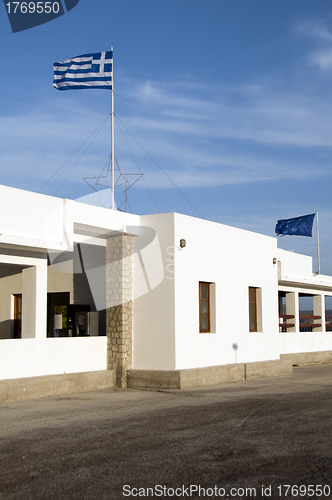 Image of Milos Greek Island ferry port station white architecture nationa