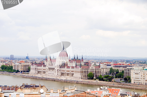 Image of House of Parliament building cityscape of Danube River dividing 