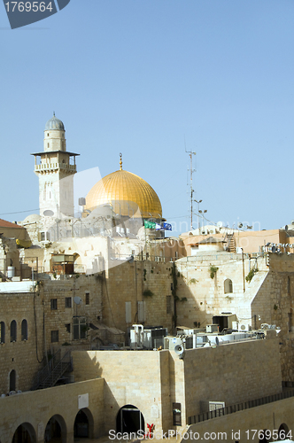 Image of Dome of The Rock and  Ghawanima Minaret from Western Wall Jerusa