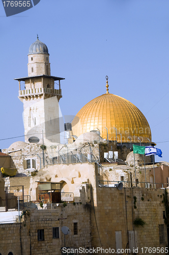 Image of Dome of The Rock and  Ghawanima Minaret from Western Wall Jerusa