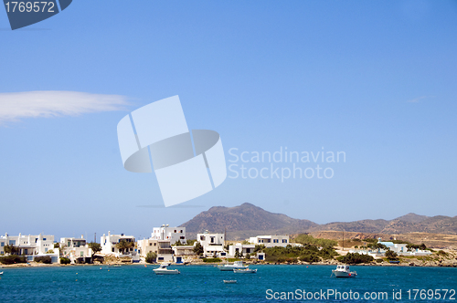 Image of harbor with boats cyclades architecture Pollonia Milos Greek Isl