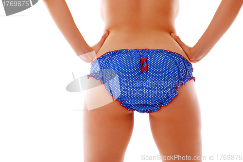 Image of woman back in vlue panties 