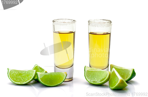 Image of Shot of Gold Tequila with Slice Lime