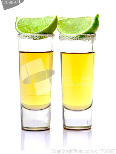 Image of Shot of Gold Tequila with Slice Lime