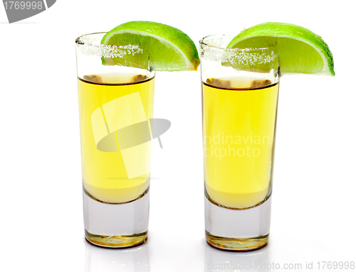 Image of Shot of Gold Tequila with Slice Lime