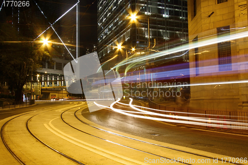 Image of Modern city with night traffic