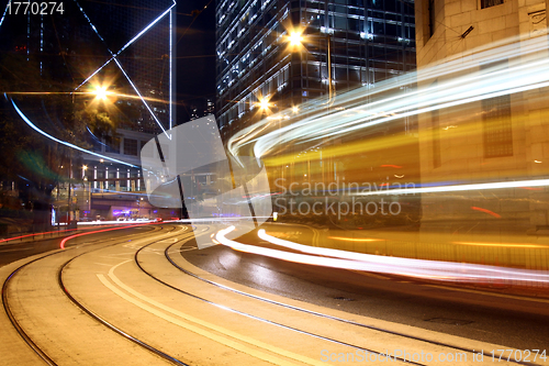 Image of Traffic through downtown of Hong Kong at night