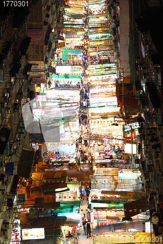Image of Temple Street in Hong Kong at night