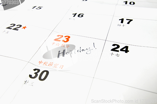 Image of Holiday on calendar