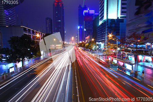 Image of Traffic through downtown of Shenzhen at night