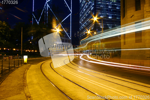 Image of Traffic through downtown of Hong Kong at night