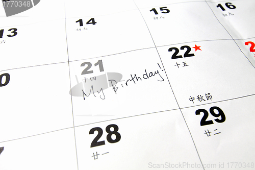 Image of Birthday on calendar