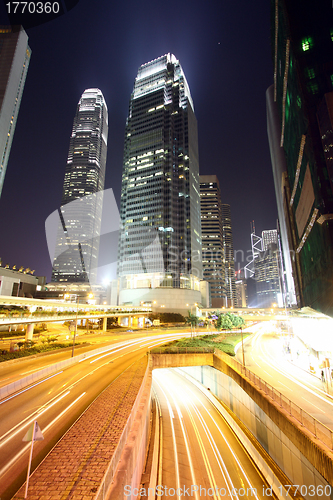Image of Traffic in modern city at night
