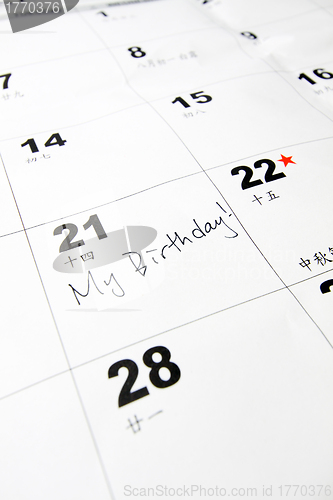 Image of Birthday on calendar