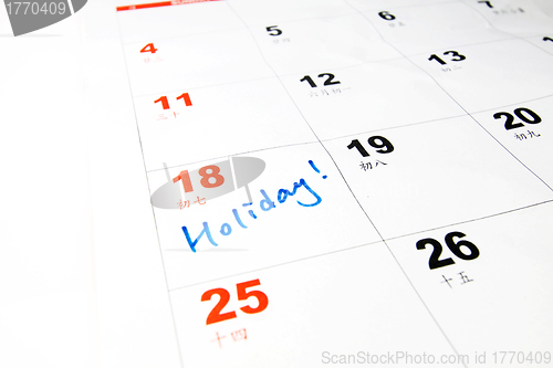 Image of  Holiday on calendar concept