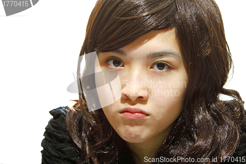 Image of Angry asian girl isolated on white background