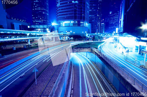 Image of Traffic through downtown of Hong Kong at night