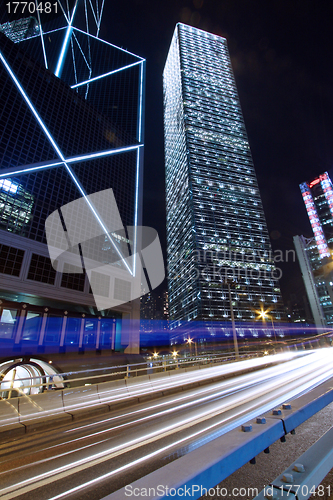 Image of Traffic through downtown of Hong Kong at night