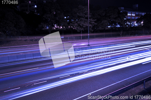 Image of Traffic in highway of Hong Kong at night