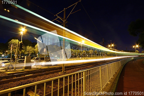 Image of Light rail at night