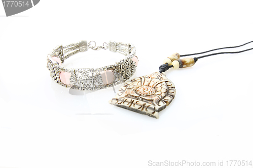 Image of Bracelet and necklace isolated on white background