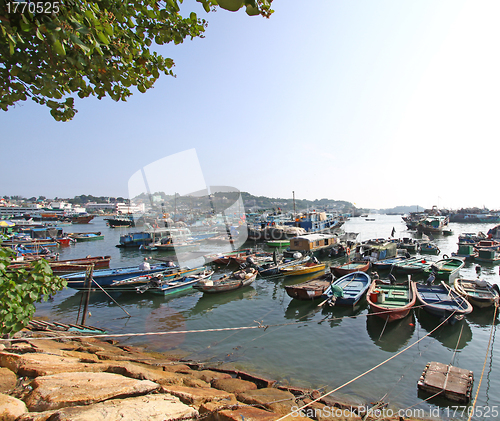 Image of Cheung Chau fishing boats along the coast in Hong Kong