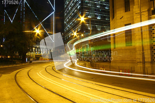 Image of Traffic through downtown of Hong Kong at night