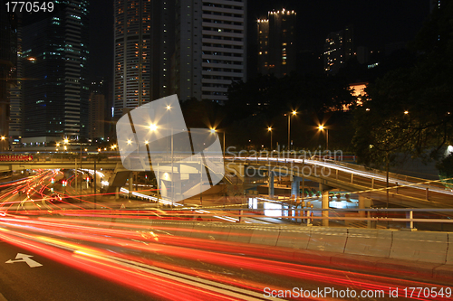 Image of Traffic through downtown of Hong Kong at night