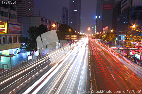 Image of Traffic through downtown of Shenzhen at night
