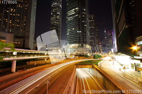 Image of Traffic through downtown of Hong Kong at night