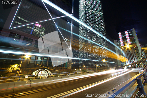 Image of Traffic through downtown of Hong Kong at night