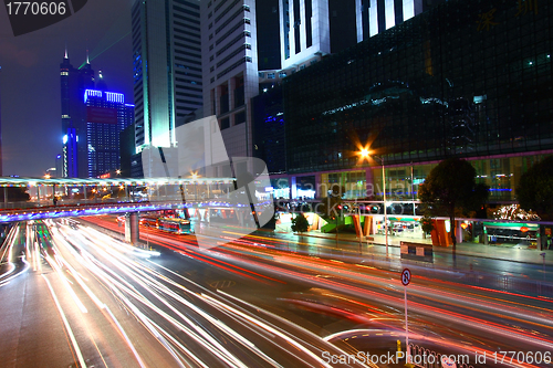 Image of Traffic through downtown of Shenzhen at night