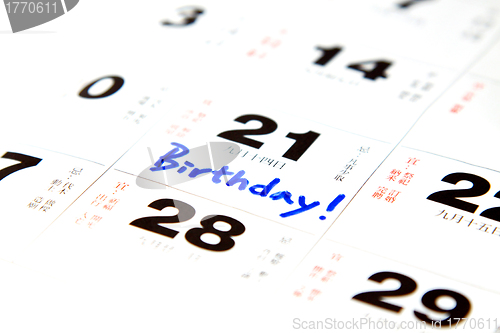 Image of Birthday on calendar