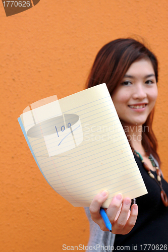 Image of Asian university student showing full marks