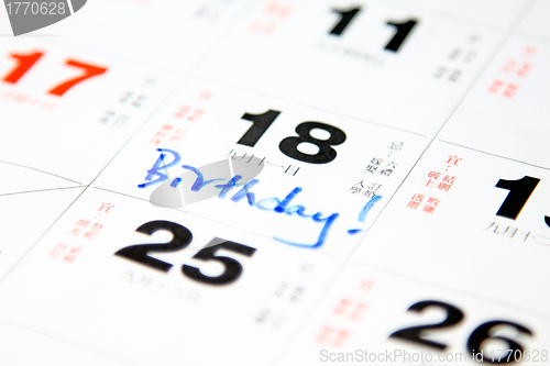 Image of Birthday on calendar